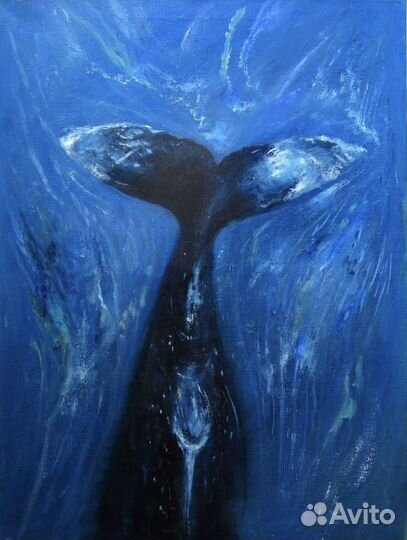 Синий кит большая интерьерная картина маслом