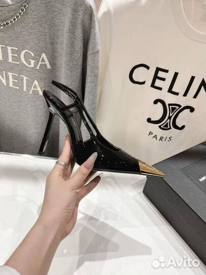 Туфли Saint Laurent YSL slingback лаковая кожа