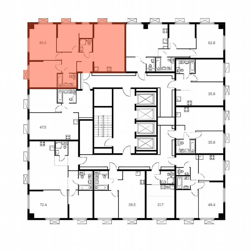 3-к. квартира, 85,5 м², 14/28 эт.