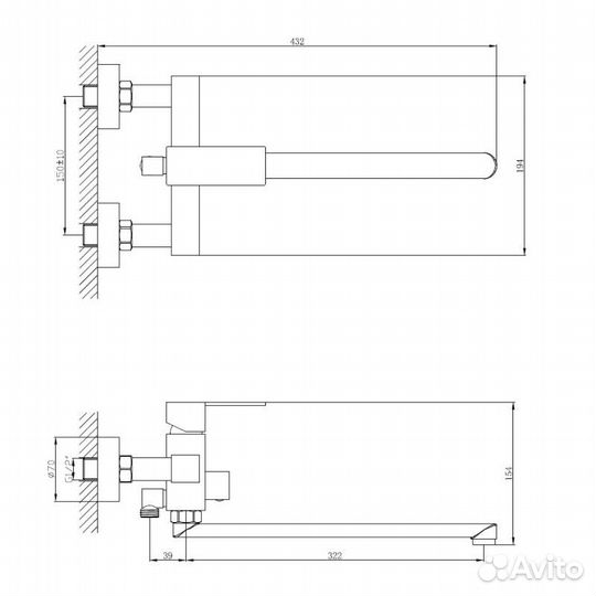 Смеситель для ванны Haiba hb22803-7 Черный