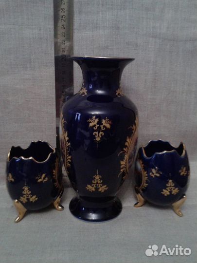 Набор фарфора из 3-х предметов, кобальт