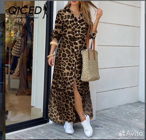 Платье рубашка леопард размеры с 48 до 58