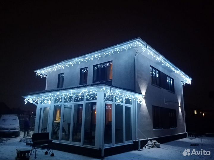 Украшение домов гирляндами / Монтаж гирлянд