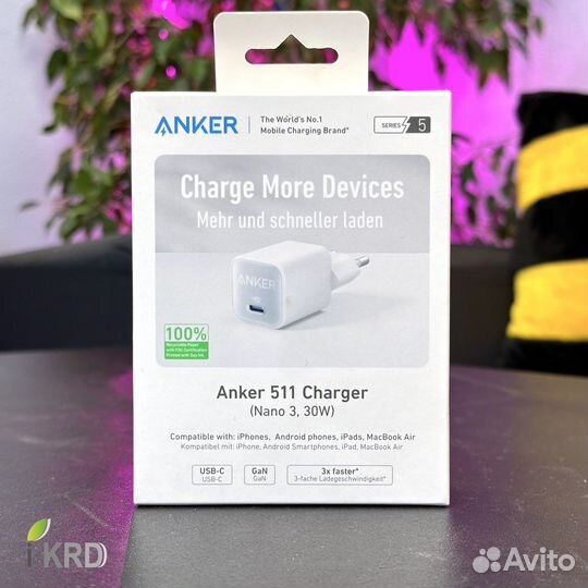 Зарядка Anker 30W USB-C Nano 3 (Оригинал, новая)