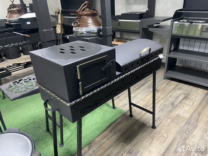 Мангал с крышкой гриль барбекю шампуры