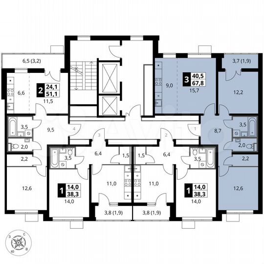 3-к. квартира, 67,8 м², 7/17 эт.