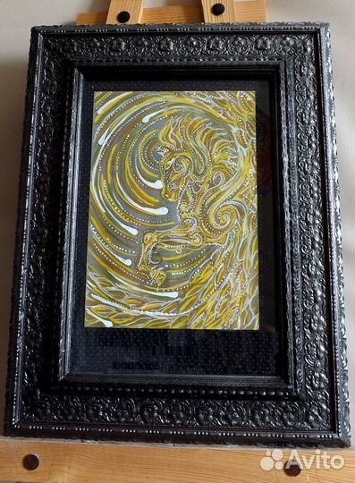 Картина, арт, акрил, А4, Золотой Конь