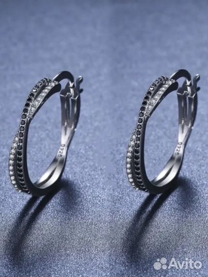 Стильные серьги -кольца в серебре