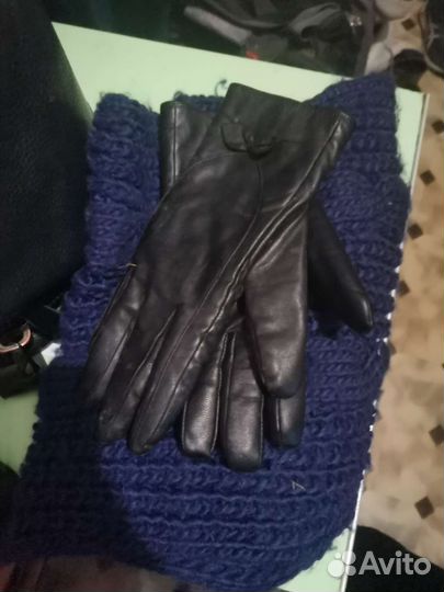 Перчатки кожаные и снуд