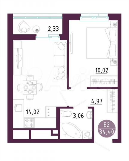 1-к. квартира, 33,8 м², 9/10 эт.