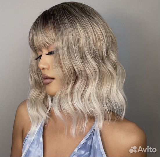 Парик каре блонд волны омбре
