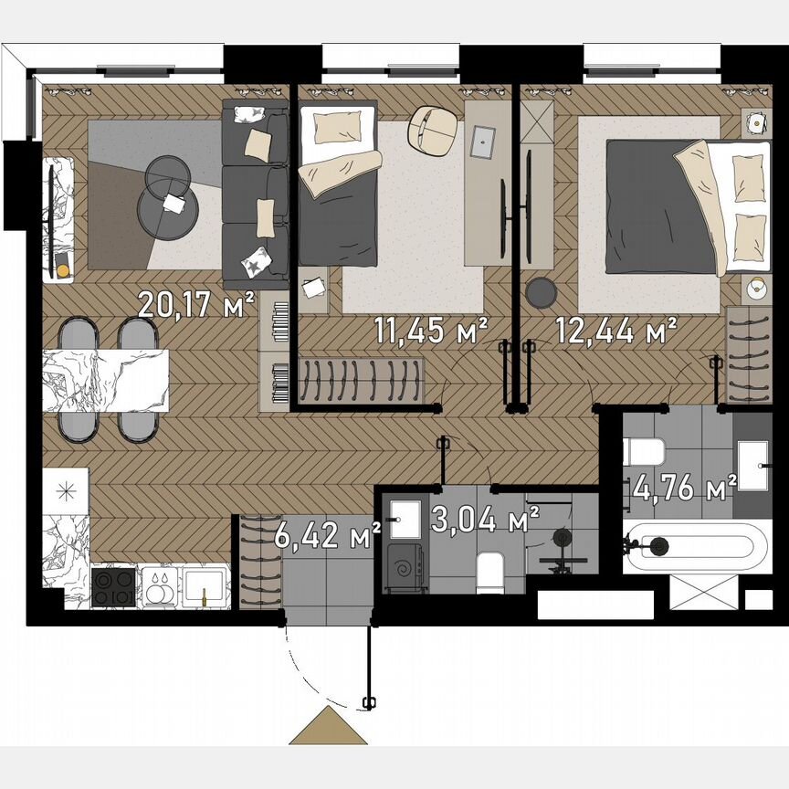 2-к. апартаменты, 59,5 м², 18/23 эт.