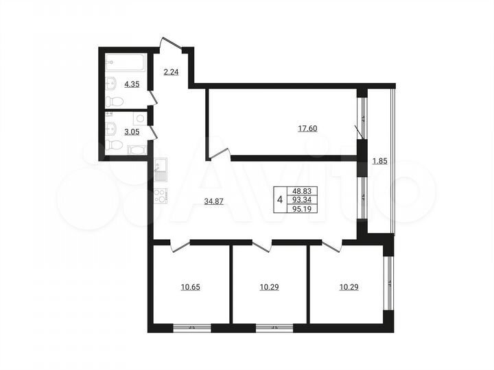 4-к. квартира, 95,2 м², 5/9 эт.