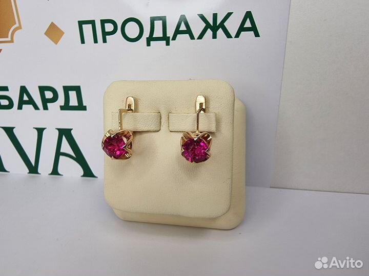 Золотые Серьги, 4.63гр, Рубины, с клеймом и пробой