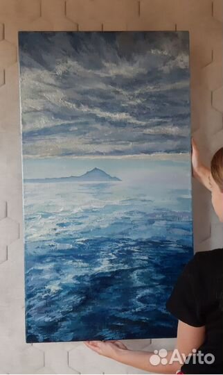 Картина маслом большая текстурная море горы