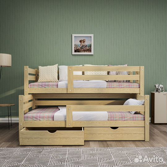 Двухъярусная кровать из березы премиум