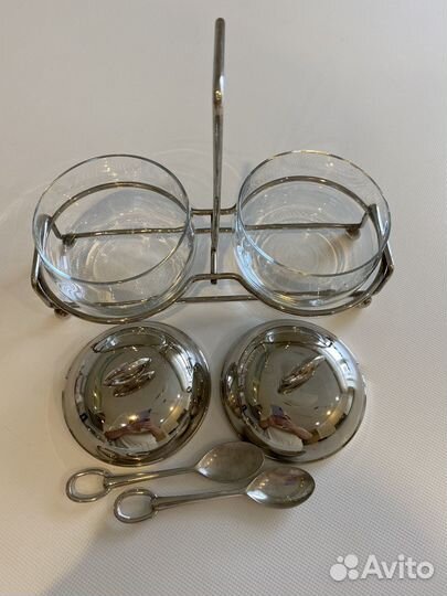 Мельхиоровая сахарница двойная