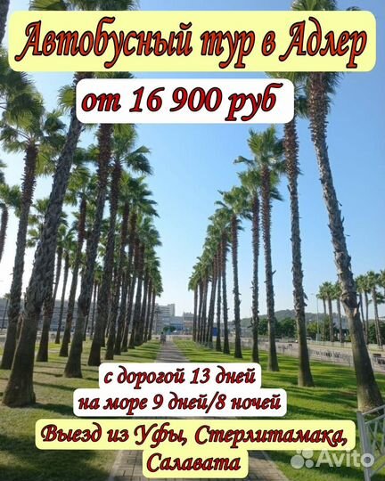 Автобусный тур в Адлер и Лазаревское(13 дней)