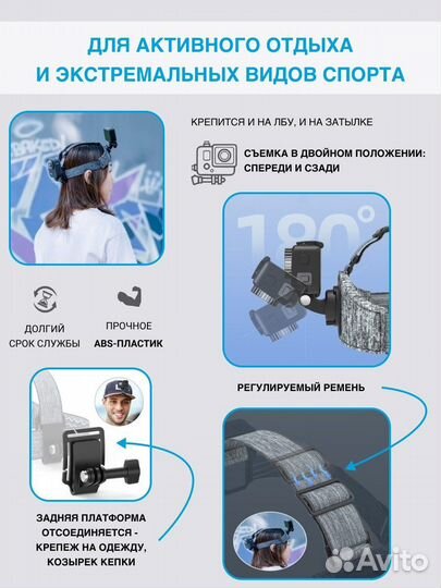 Крепление на голову для GoPro и экшн-камер Telesin