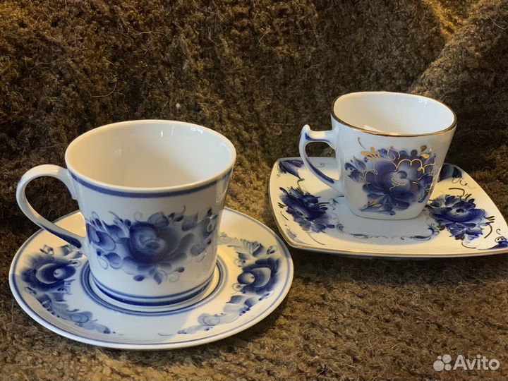 Чашки и чайные пары Гжель