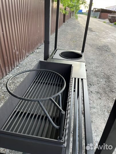 Мангал с печью под казан и крышей