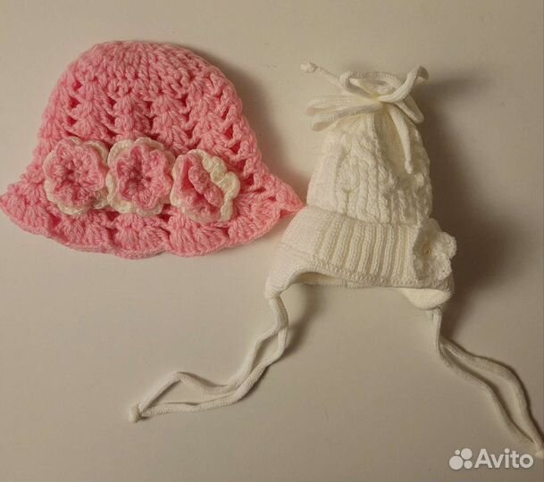 Детские шапочки для девочек (новые), варежки пух
