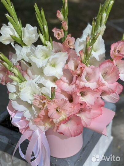 Гладиолусы в шляпной коробке