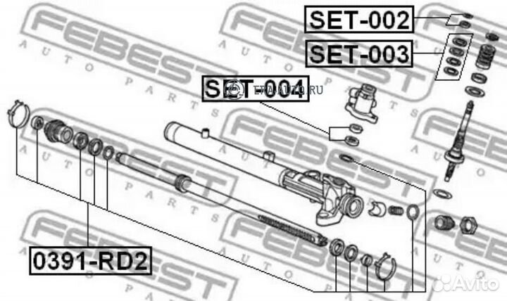 Febest SET-004 Ремкомплект рулевой рейки honda CR