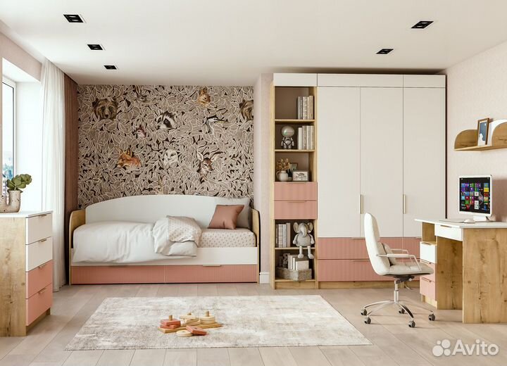 Модульная детская Лавис (Белый софт/Персик софт/ко