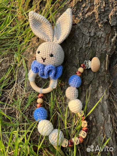 Погремушка грызунок именной держатель для соски