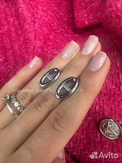 Серебряные серьги Hermes с логотипом