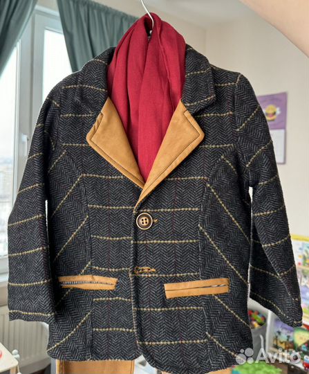 Стильный пиджак 86-92(+брюки,лонгслив,шарф,ремень)