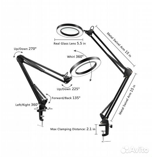Лампа лупа настольная 8х кратная