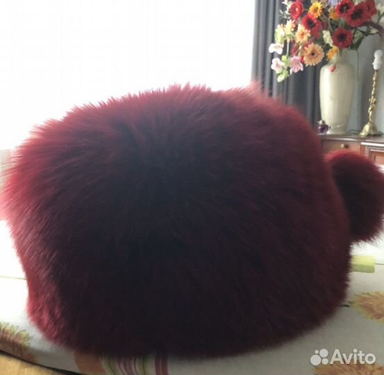 Шапка натуральный песец, красная