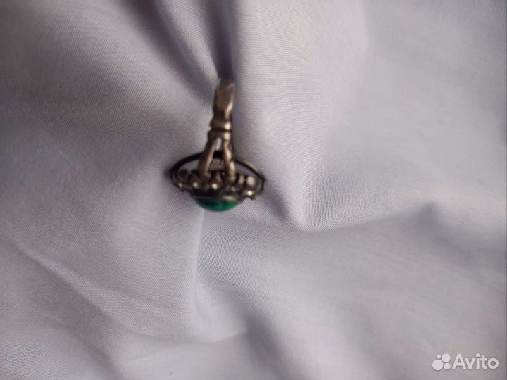 Кольцо серебро малахит перстень СССР брошь янтарь