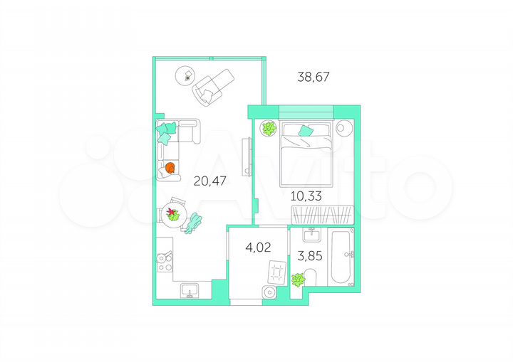 1-к. квартира, 38,7 м², 5/8 эт.
