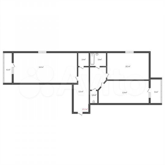 2-к. квартира, 63,2 м², 6/10 эт.
