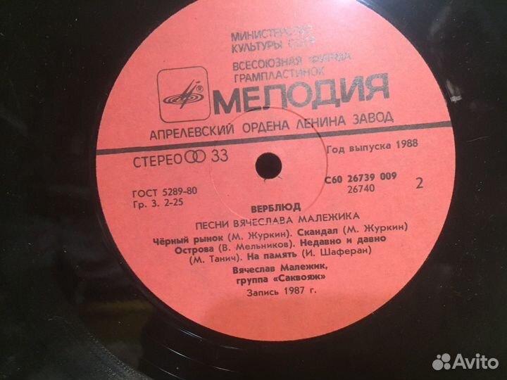 Песни Вячеслава Малежика пластинка СССР