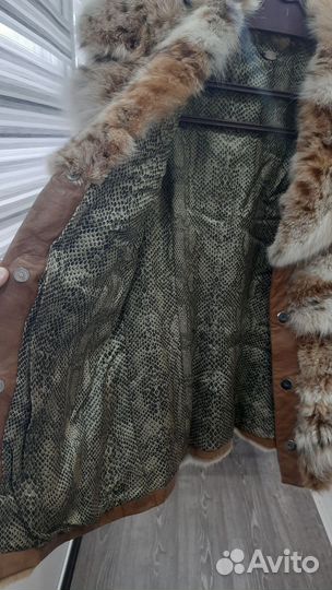 Куртка кожаная с натуральным мехом рыси