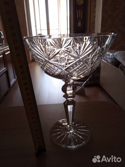Ваза большая для фруктов на ножке СССР хрусталь