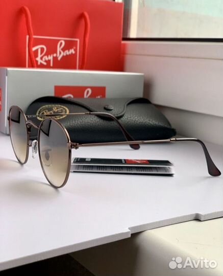 Очки ray ban round metal коричневые