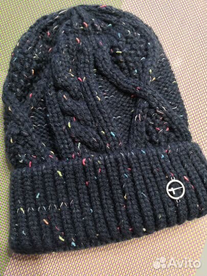 Шапка вязаная синяя, шапка чернобурка без размера