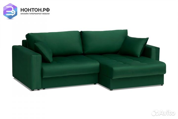 Диван угловой тик-так Монарх изумрудный