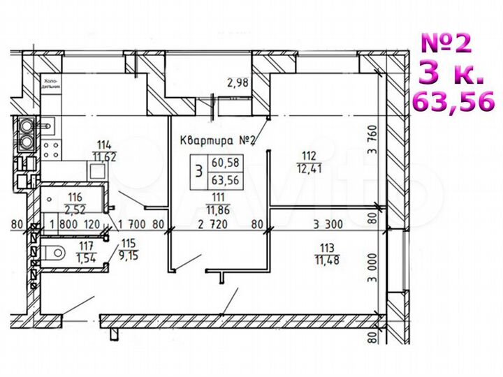3-к. квартира, 63,7 м², 1/3 эт.
