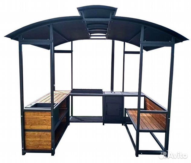 Мангал с печью под казан и крышей