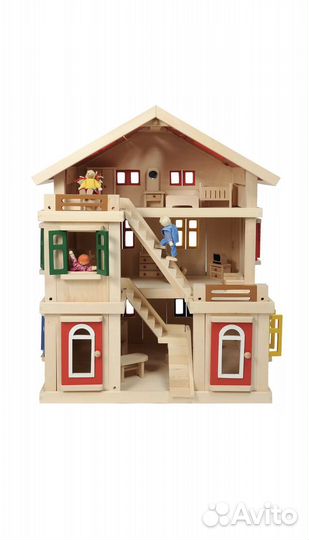 Деревянный Кукольный дом с мебелью и фигурками