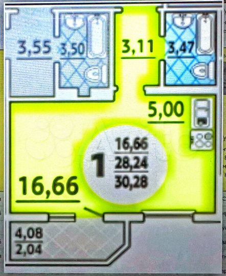 1-к. квартира, 28,3 м², 7/17 эт.