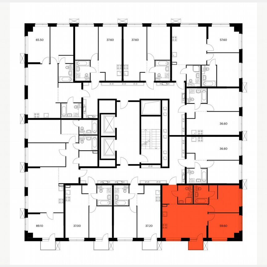 2-к. квартира, 59,6 м², 2/12 эт.