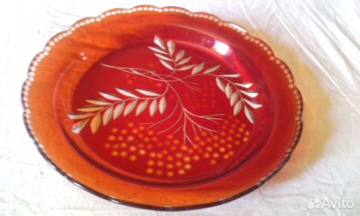 Блюдо цветной хрусталь.1940-50е винтаж СССР