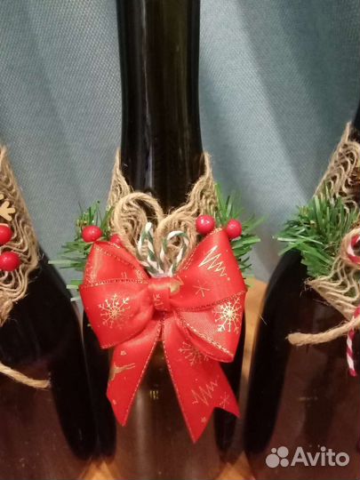 Новогоднее украшение на бутылку шампанского